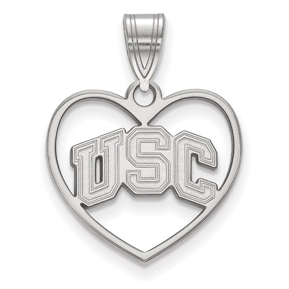 Sterling Silver Rhodium-plated University of Southern California U-S-C Heart Pendant