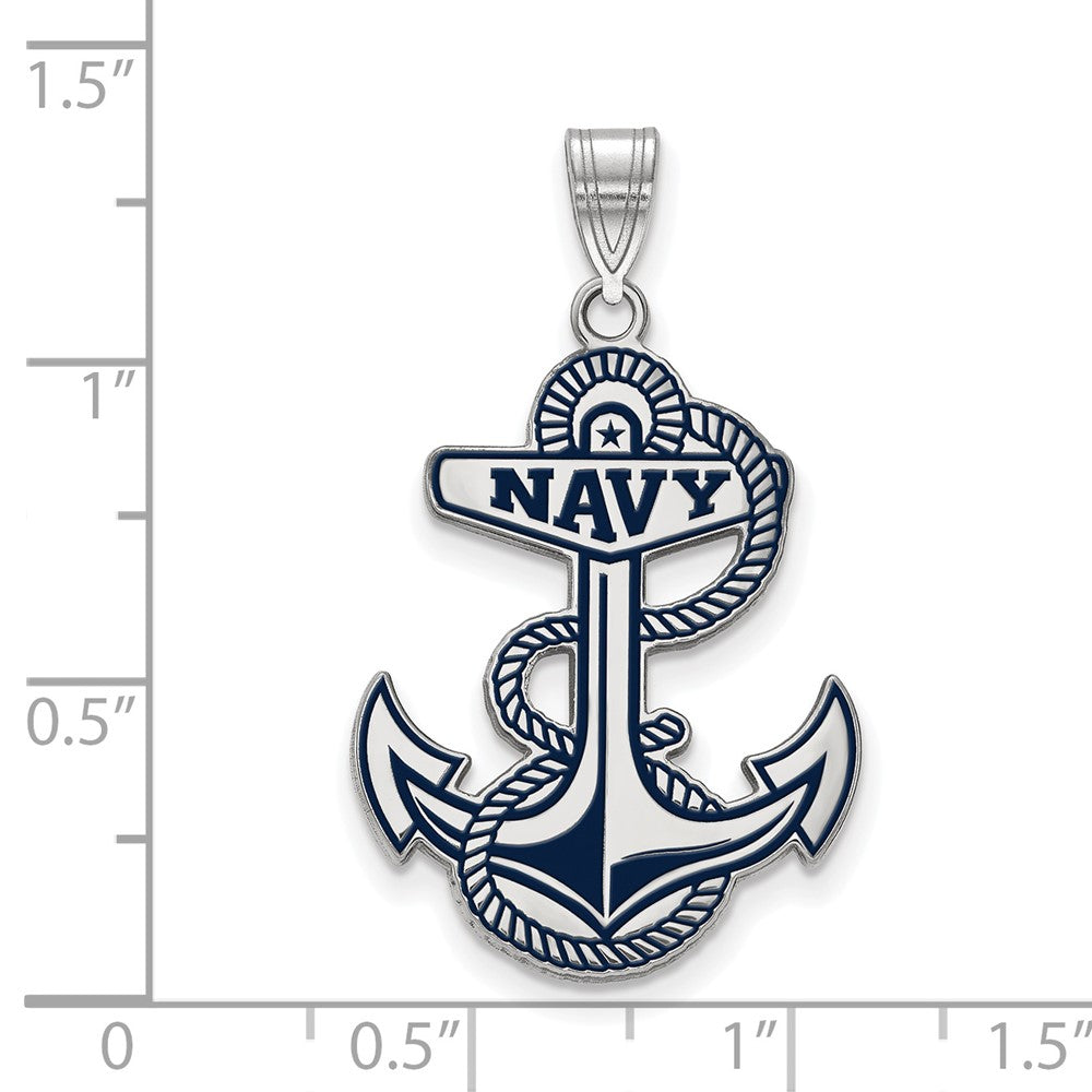 Sterling Silver Rhodium-plated LogoArt US Naval Academy Anchor Extra Large Enameled Pendant