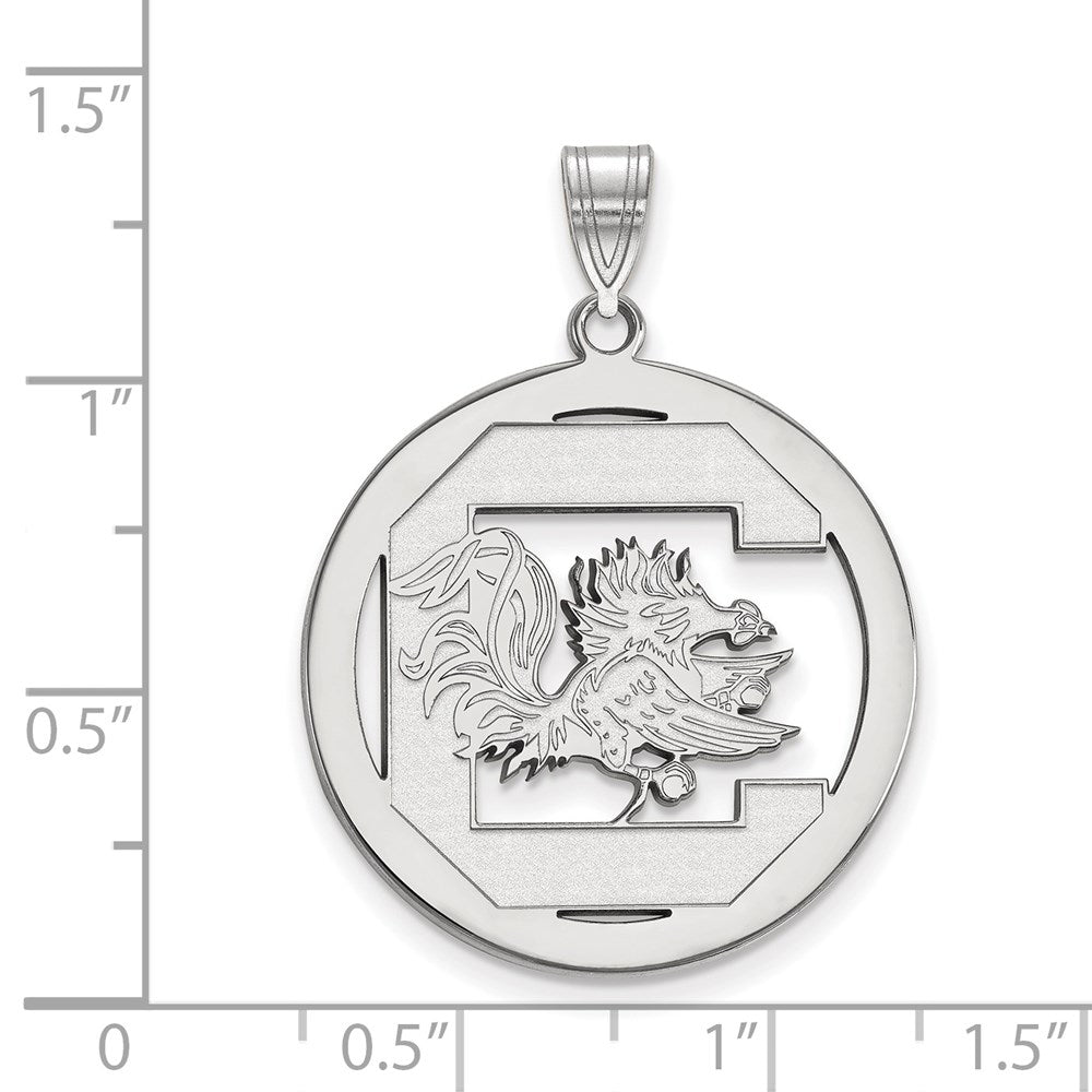 Sterling Silver Rhodium-plated LogoArt University of South Carolina Extra Large Circle Pendant