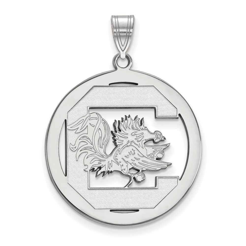 Sterling Silver Rhodium-plated LogoArt University of South Carolina Extra Large Circle Pendant