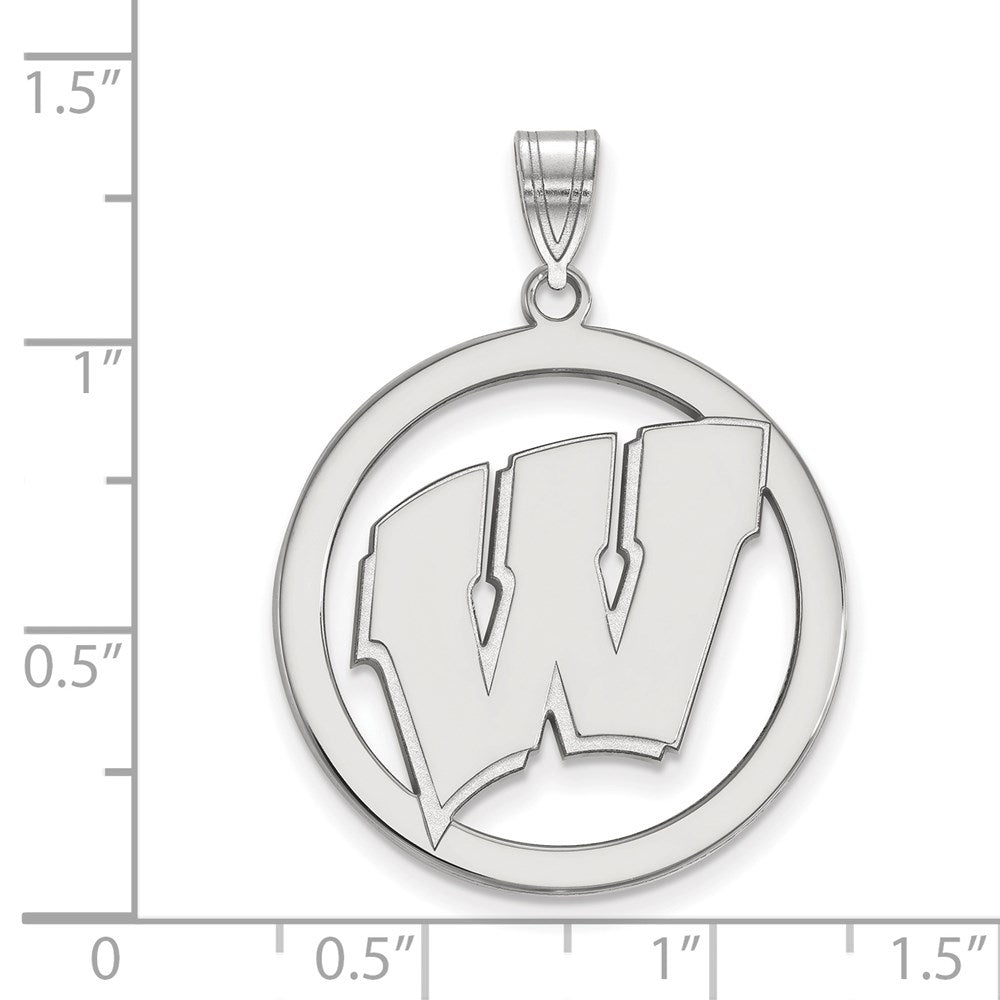 Sterling Silver Rhodium-plated LogoArt University of Wisconsin Letter W Extra Large Circle Pendant