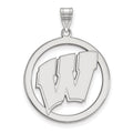 Sterling Silver Rhodium-plated LogoArt University of Wisconsin Letter W Extra Large Circle Pendant