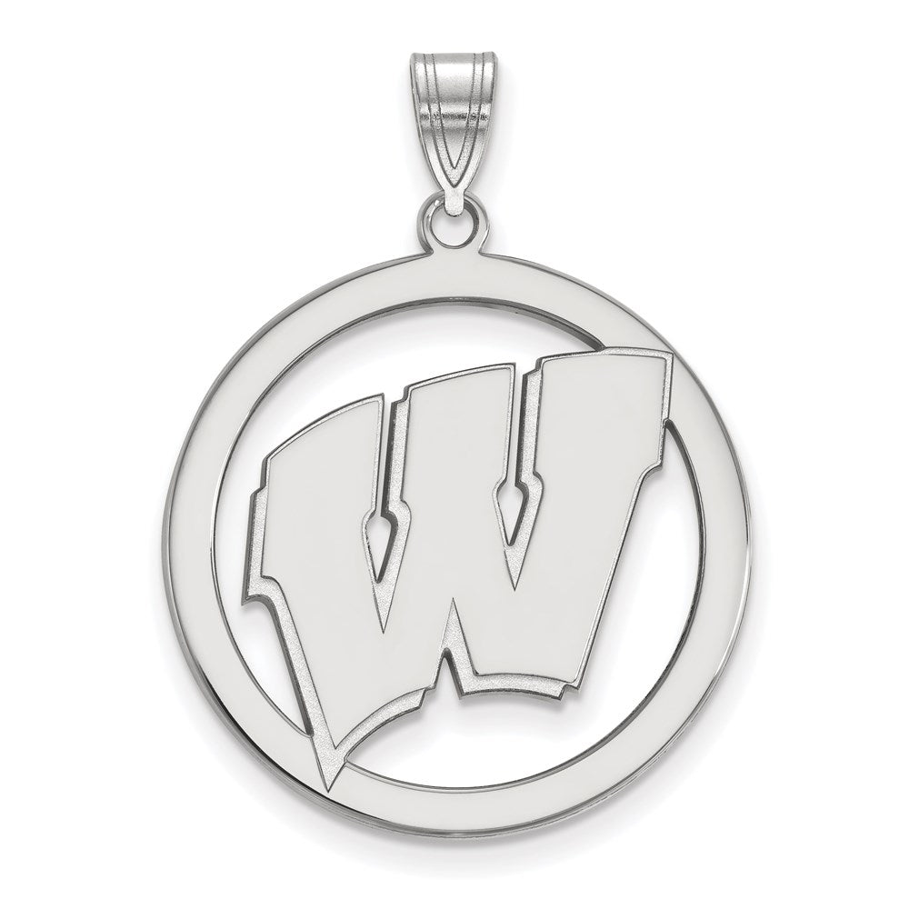 Sterling Silver Rhodium-plated LogoArt University of Wisconsin Letter W Extra Large Circle Pendant