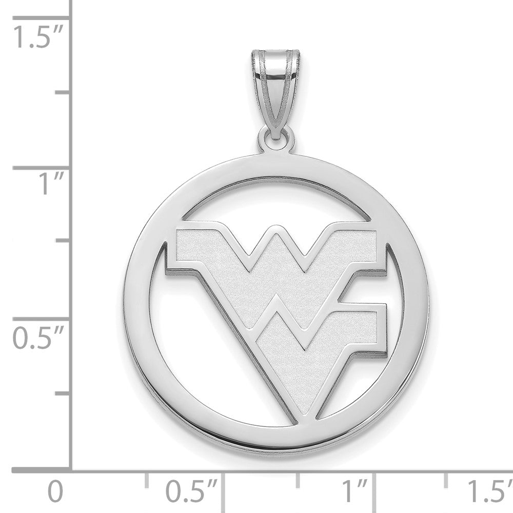 Sterling Silver Rhodium-plated LogoArt West Virginia University W-V Extra Large Circle Pendant