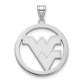 Sterling Silver Rhodium-plated LogoArt West Virginia University W-V Extra Large Circle Pendant