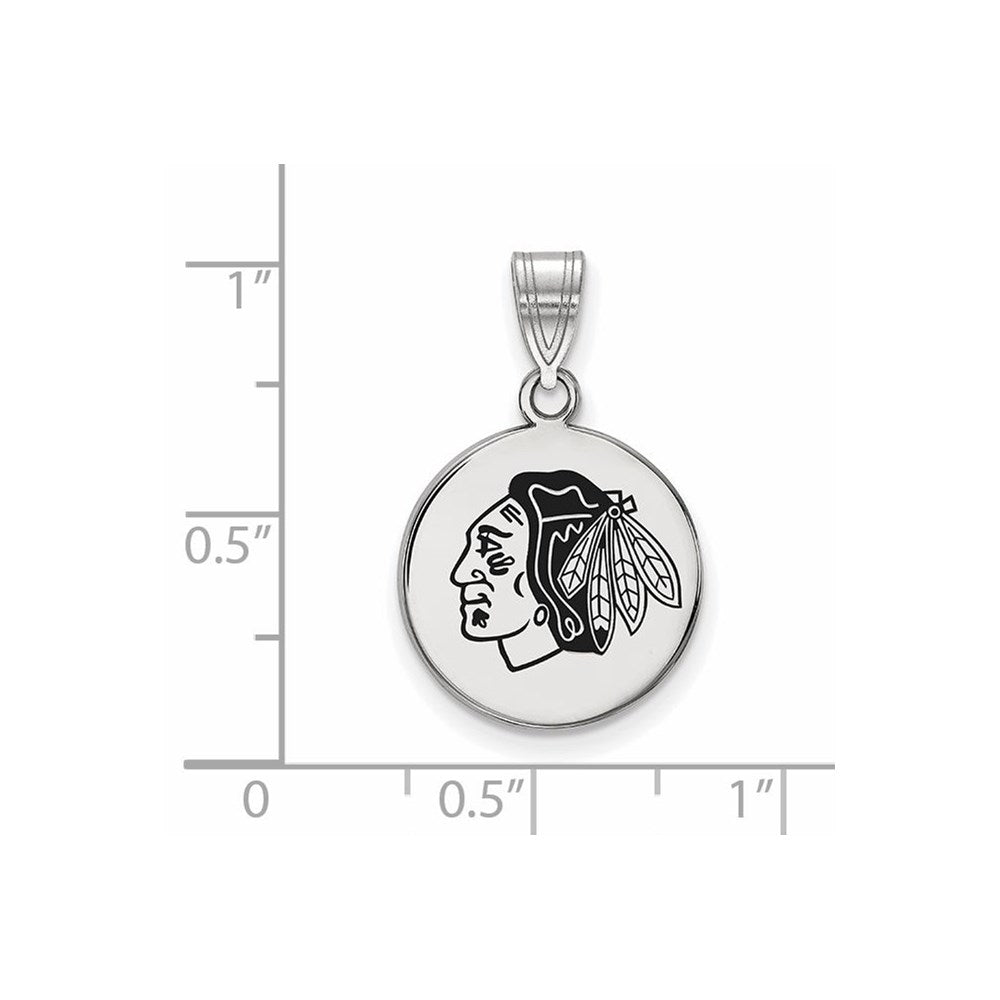 Sterling Silver Rhodium-plated NHL LogoArt Chicago Blackhawks Medium Enameled Disc Pendant