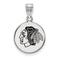 Sterling Silver Rhodium-plated NHL LogoArt Chicago Blackhawks Medium Enameled Disc Pendant