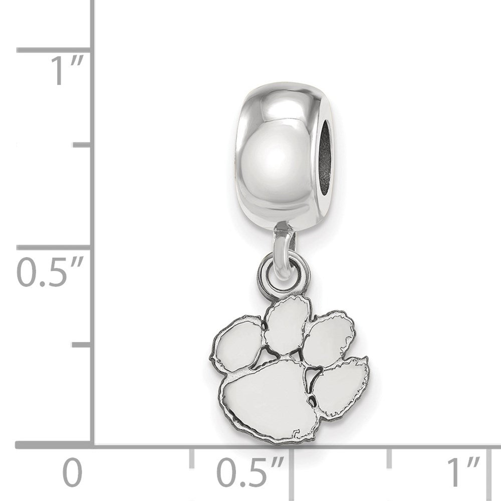 Sterling Silver Rhodium-plated LogoArt Clemson University Tiger Paw Extra Small Dangle Bead Charm