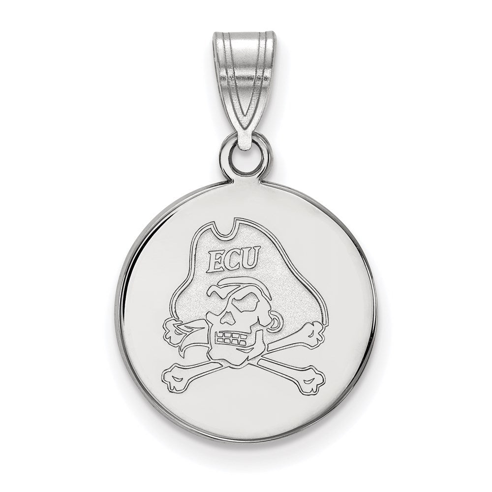 10k White Gold LogoArt East Carolina University Pirate Medium Disc Pendant