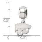 Sterling Silver Rhodium-plated LogoArt Kansas State University Wildcat Extra Small Dangle Bead Charm