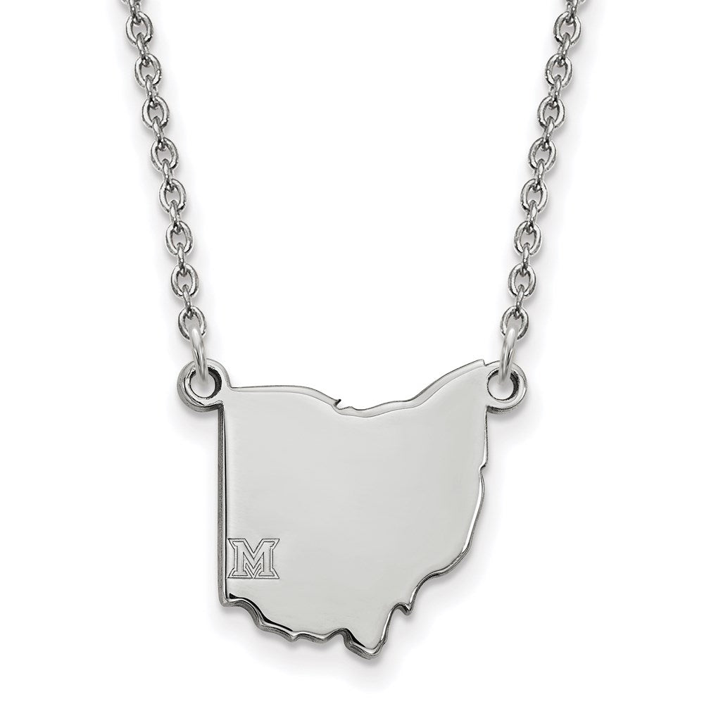14k White Gold LogoArt Miami University Ohio Shape 18 inch Necklace