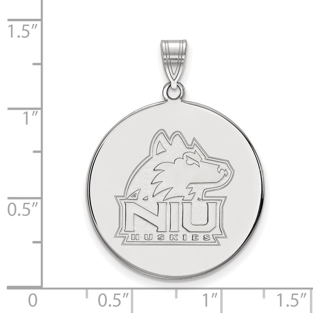 Sterling Silver Rhodium-plated LogoArt Northern Illinois University N-I-U Huskies Extra Large Disc Pendant