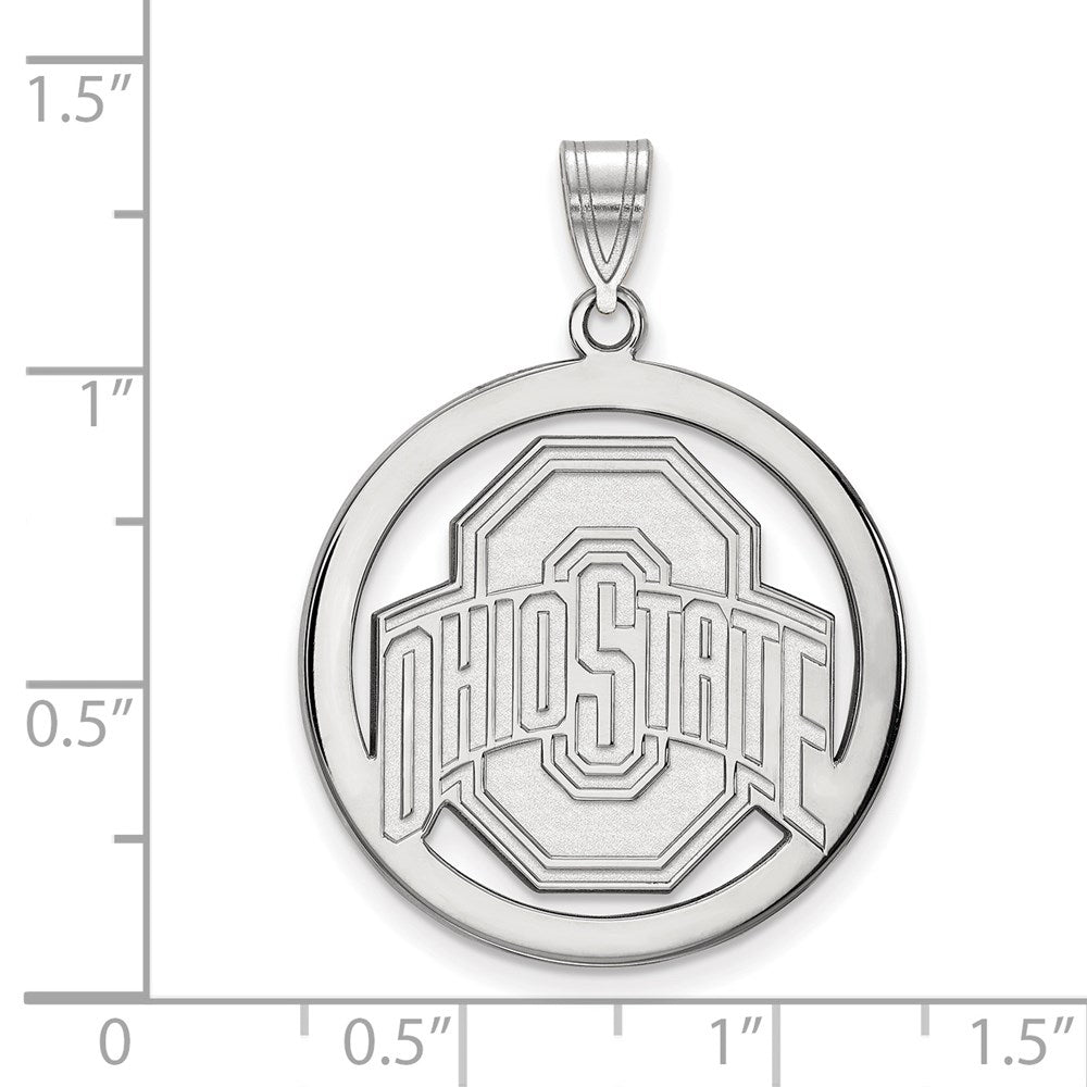 Sterling Silver Rhodium-plated LogoArt The Ohio State University Extra Large Circle Pendant