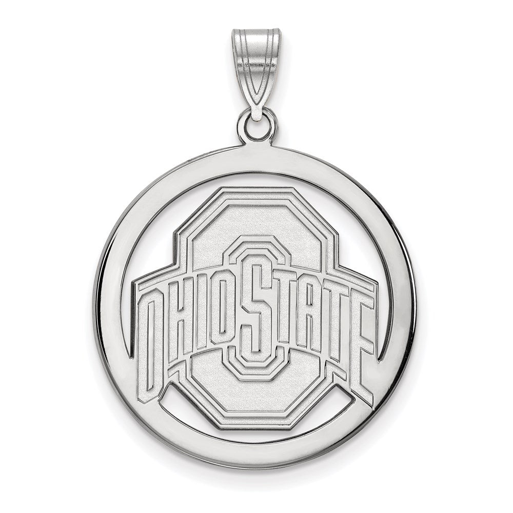 Sterling Silver Rhodium-plated LogoArt The Ohio State University Extra Large Circle Pendant