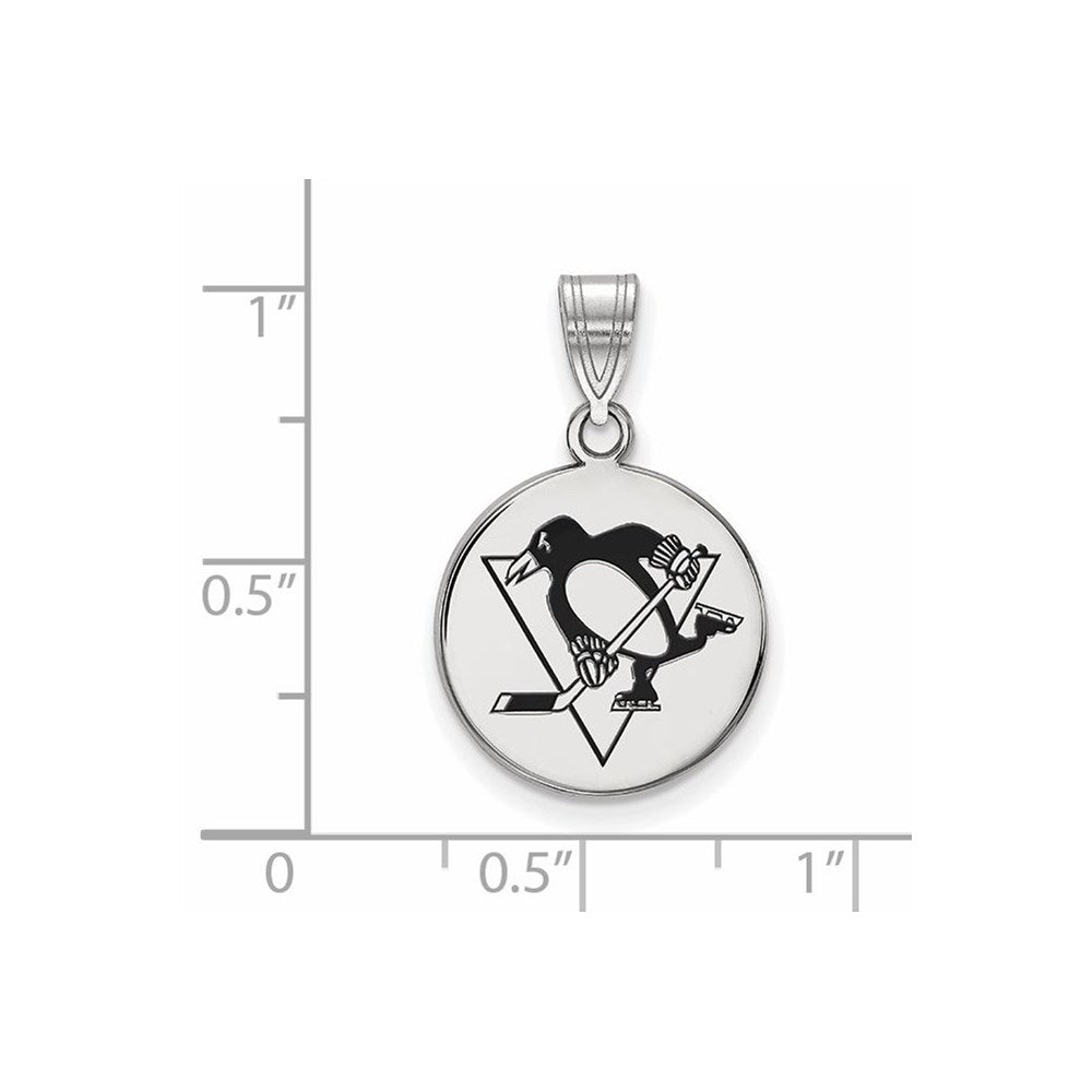Sterling Silver Rhodium-plated NHL LogoArt Pittsburgh Penguins Medium Enameled Disc Pendant
