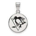 Sterling Silver Rhodium-plated NHL LogoArt Pittsburgh Penguins Medium Enameled Disc Pendant