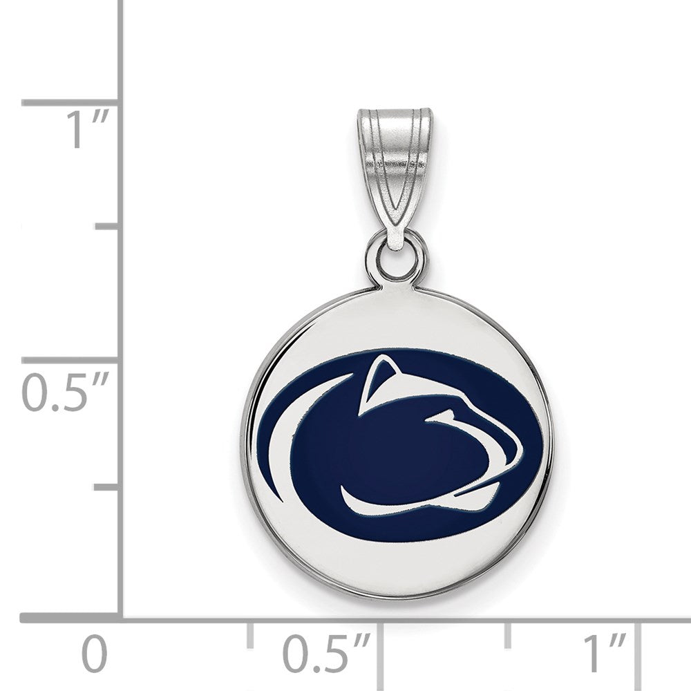 Sterling Silver Rhodium-plated LogoArt Penn State University Lion Medium Enameled Disc Pendant