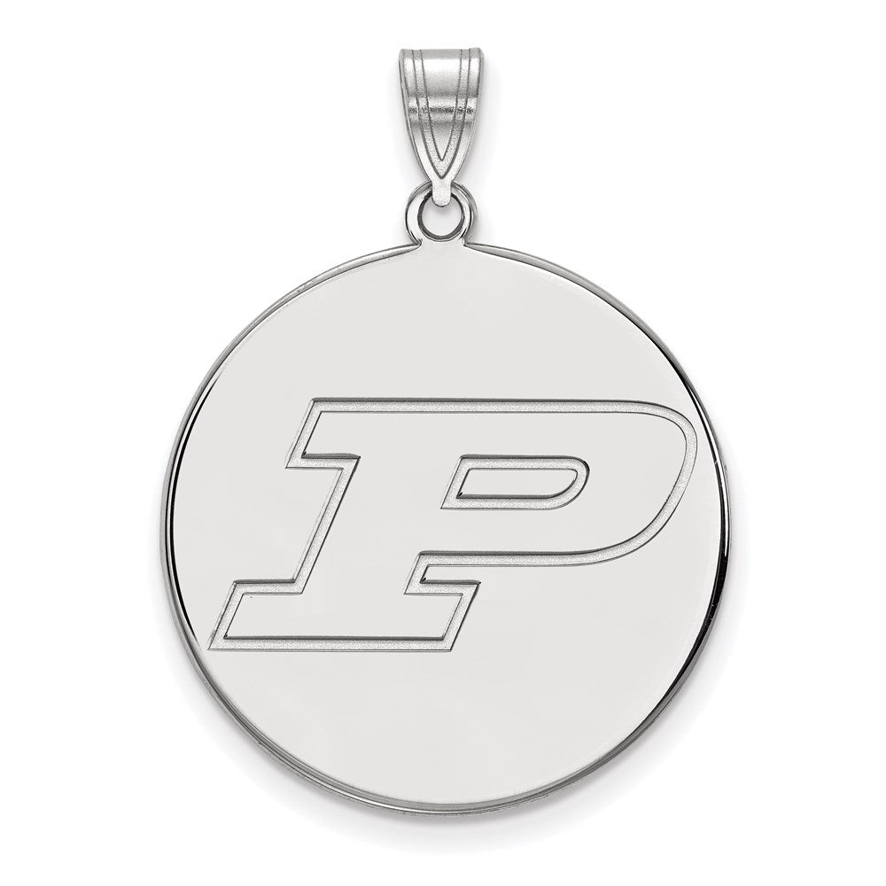 10k White Gold LogoArt Purdue University Letter P Extra Large Disc Pendant