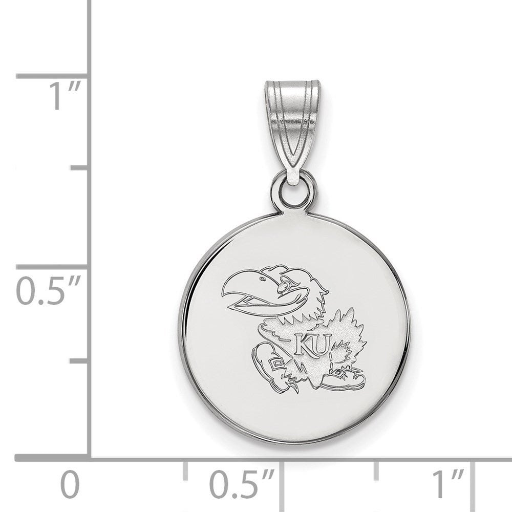 Sterling Silver Rhodium-plated LogoArt University of Kansas Jayhawk Medium Disc Pendant