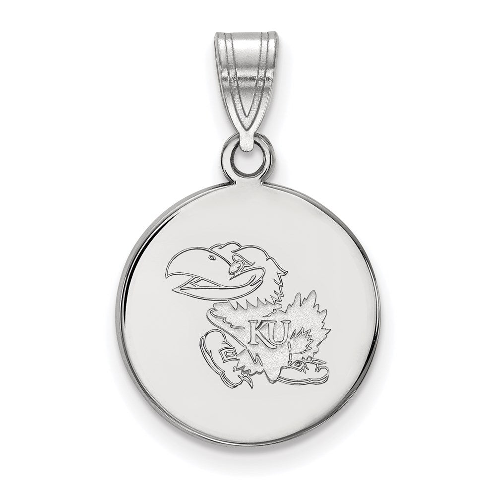 Sterling Silver Rhodium-plated LogoArt University of Kansas Jayhawk Medium Disc Pendant