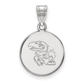 Sterling Silver Rhodium-plated LogoArt University of Kansas Jayhawk Medium Disc Pendant