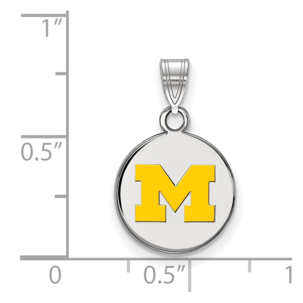 Sterling Silver Rhodium-plated LogoArt University of Michigan Letter M Small Yellow Enameled Disc Pendant