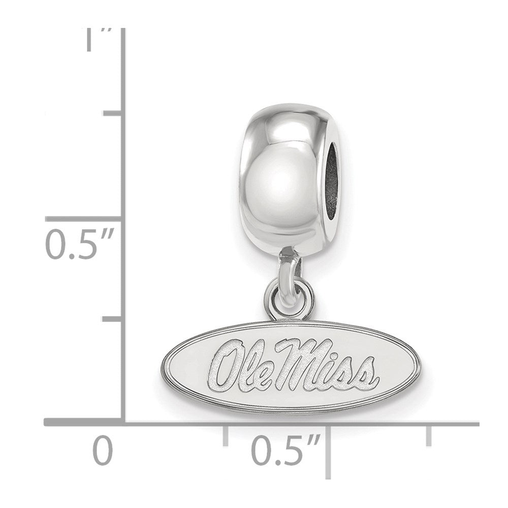 Sterling Silver Rhodium-plated LogoArt University of Mississippi Ole Miss Extra Small Oval Dangle Bead Charm