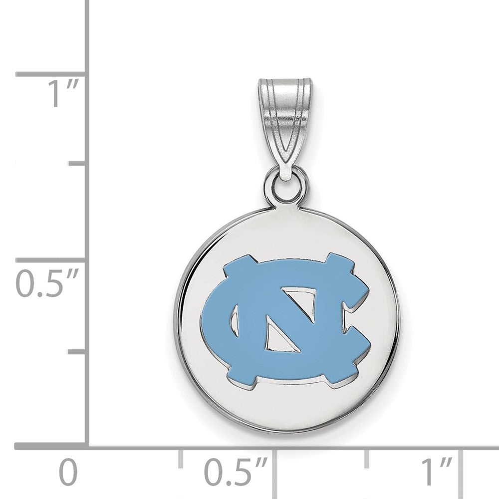 Sterling Silver Rhodium-plated LogoArt University of North Carolina N-C Medium Enameled Disc Pendant