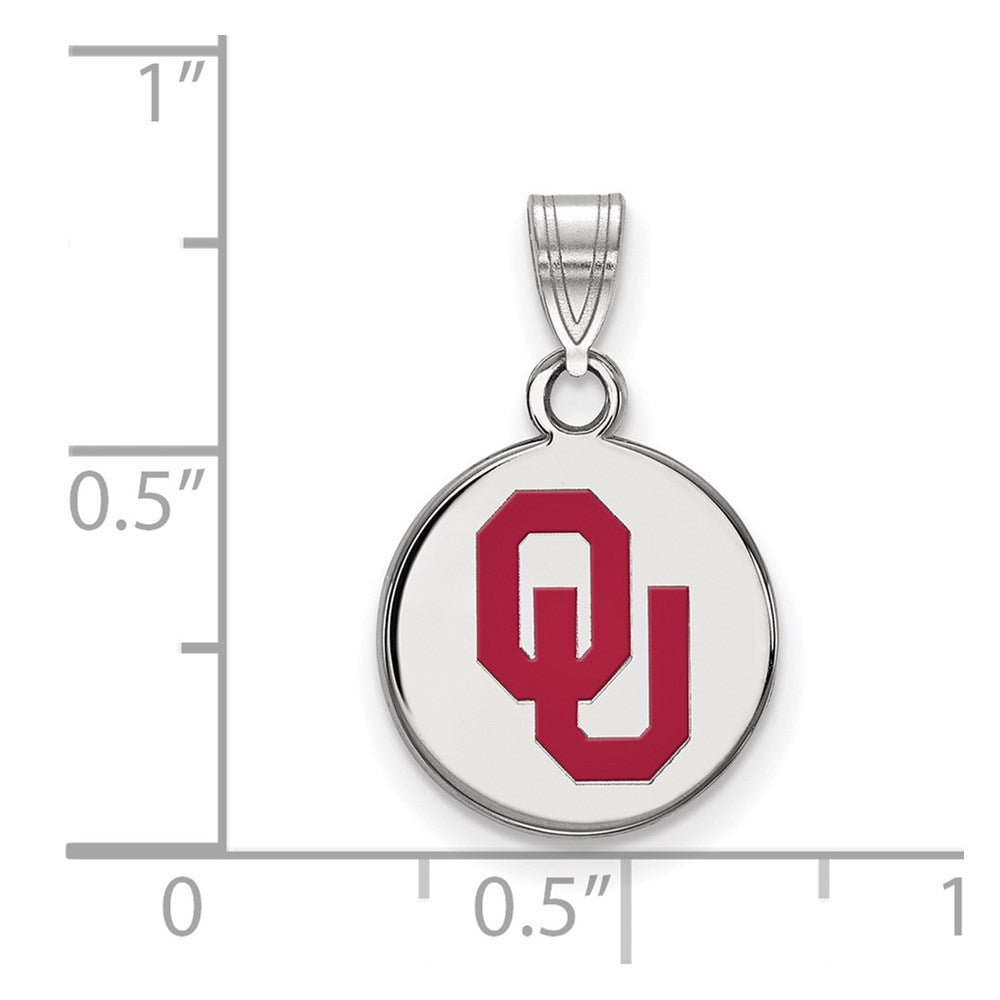 Sterling Silver Rhodium-plated LogoArt University of Oklahoma O-U Small Enameled Disc Pendant