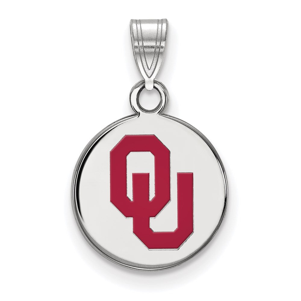 Sterling Silver Rhodium-plated LogoArt University of Oklahoma O-U Small Enameled Disc Pendant
