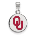 Sterling Silver Rhodium-plated LogoArt University of Oklahoma O-U Small Enameled Disc Pendant