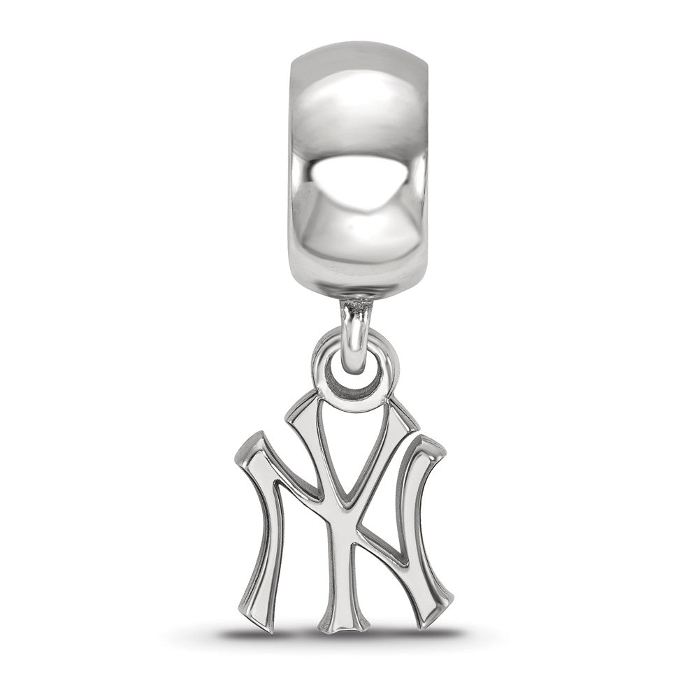 Sterling Silver Rhodium Plated Major League Baseball LogoArt New York Yankees N-Y Dangle Bead