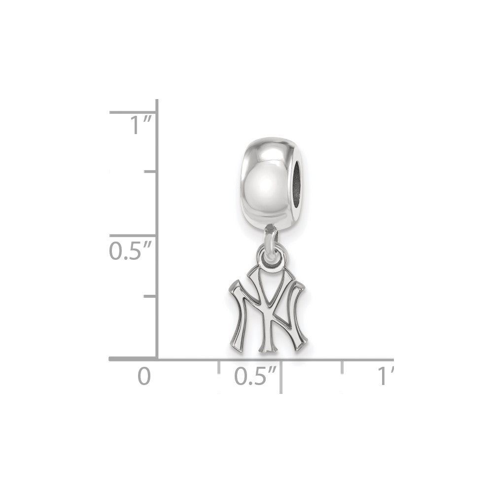 Sterling Silver Rhodium Plated Major League Baseball LogoArt New York Yankees N-Y Dangle Bead