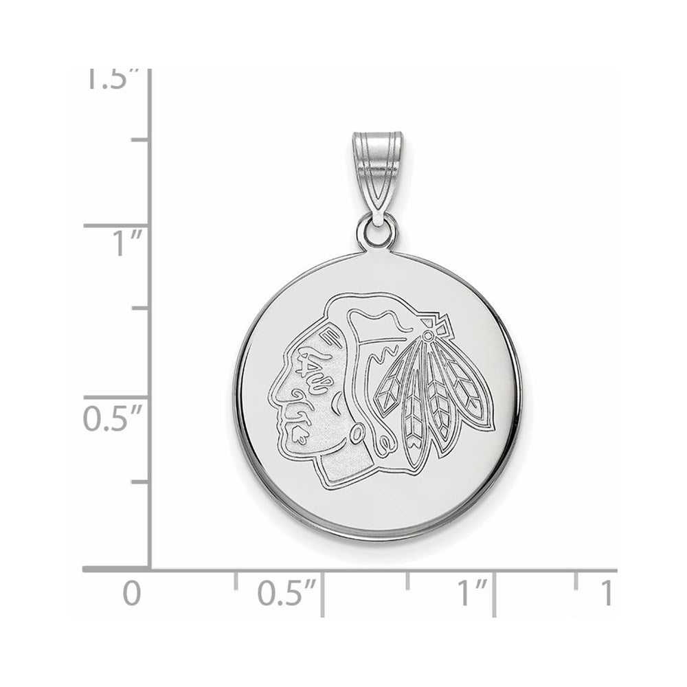 Sterling Silver Rhodium-plated NHL LogoArt Chicago Blackhawks Large Disc Pendant