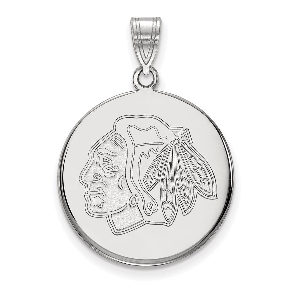 14k White Gold NHL LogoArt Chicago Blackhawks Large Disc Pendant