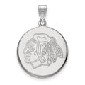 Sterling Silver Rhodium-plated NHL LogoArt Chicago Blackhawks Large Disc Pendant