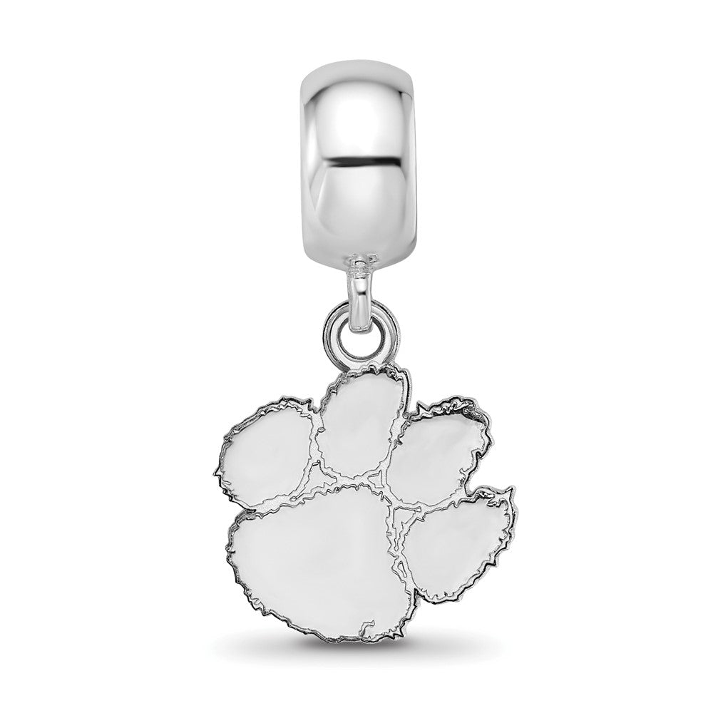 Sterling Silver Rhodium-plated LogoArt Clemson University Tiger Paw Small Dangle Bead Charm