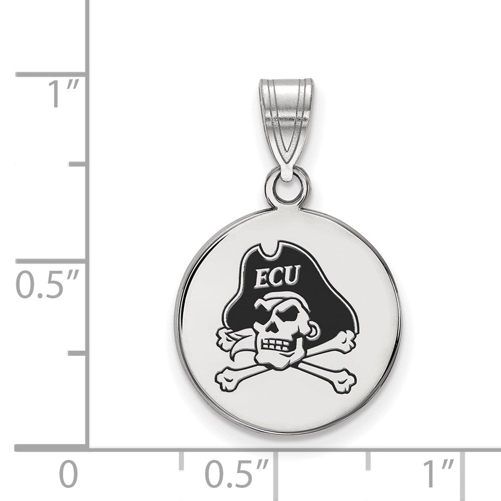 Sterling Silver Rhodium-plated LogoArt East Carolina University Pirate Medium Enameled Disc Pendant
