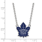 Sterling Silver Rhodium-plated NHL LogoArt Toronto Maple Leafs Large Enameled Pendant 18 inch Necklace