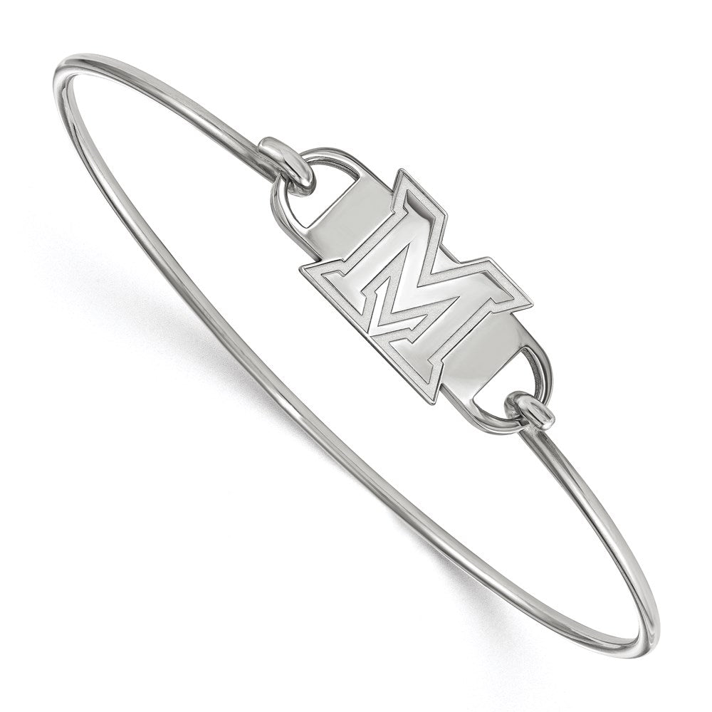 Sterling Silver Rhodium-plated LogoArt Miami University Ohio Letter M Small Center 7 inch Wire Bangle