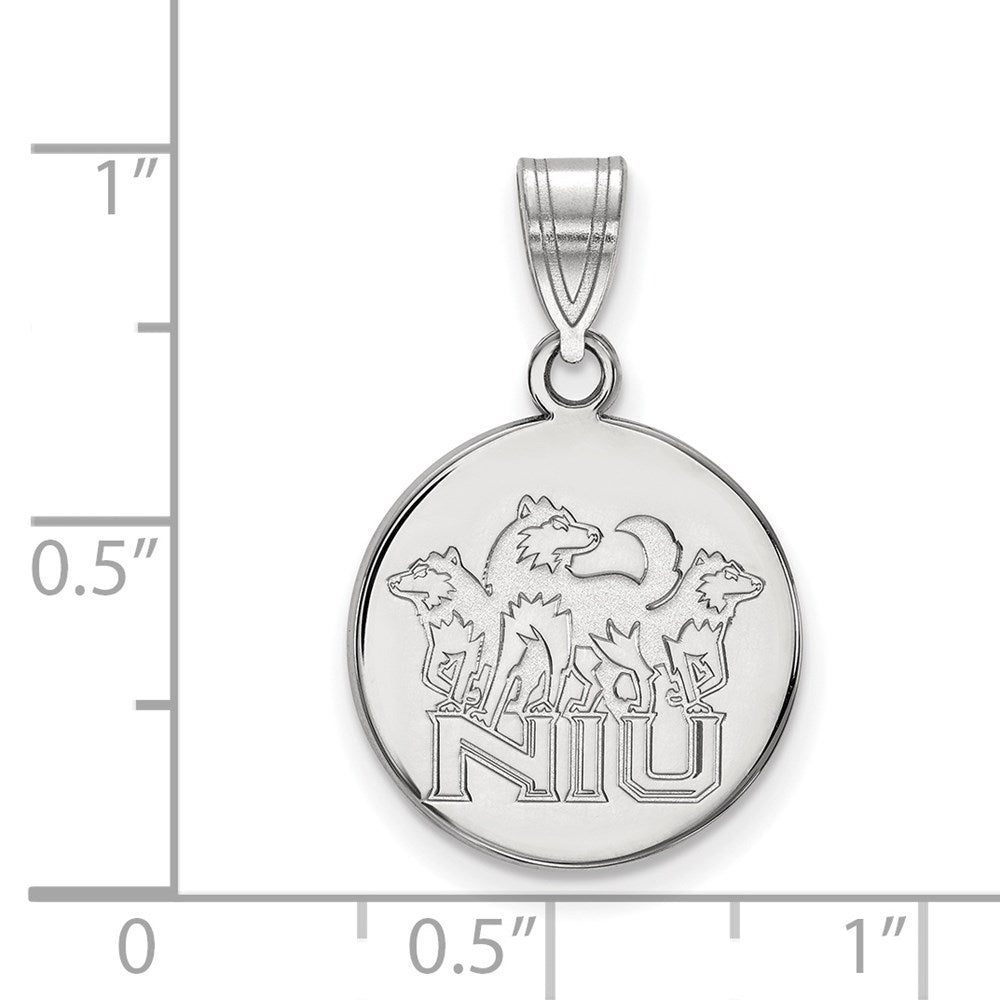 14k White Gold LogoArt Northern Illinois University N-I-U with Huskies Medium Disc Pendant