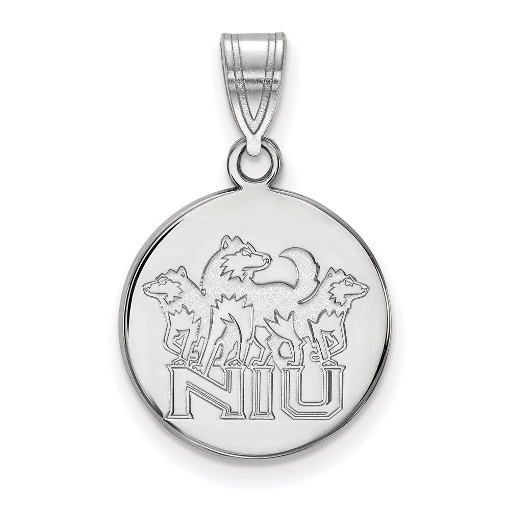 Sterling Silver Rhodium-plated LogoArt Northern Illinois University N-I-U with Huskies Medium Disc Pendant