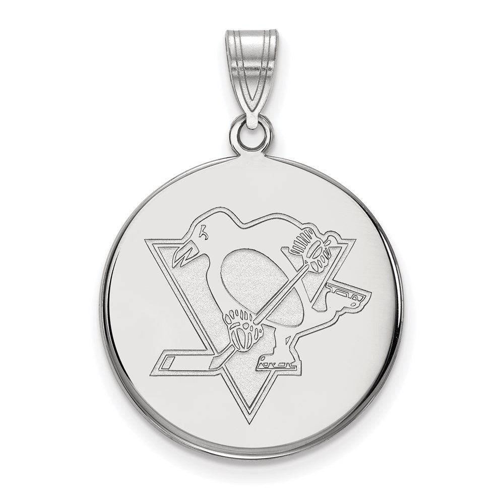 14k White Gold NHL LogoArt Pittsburgh Penguins Large Disc Pendant