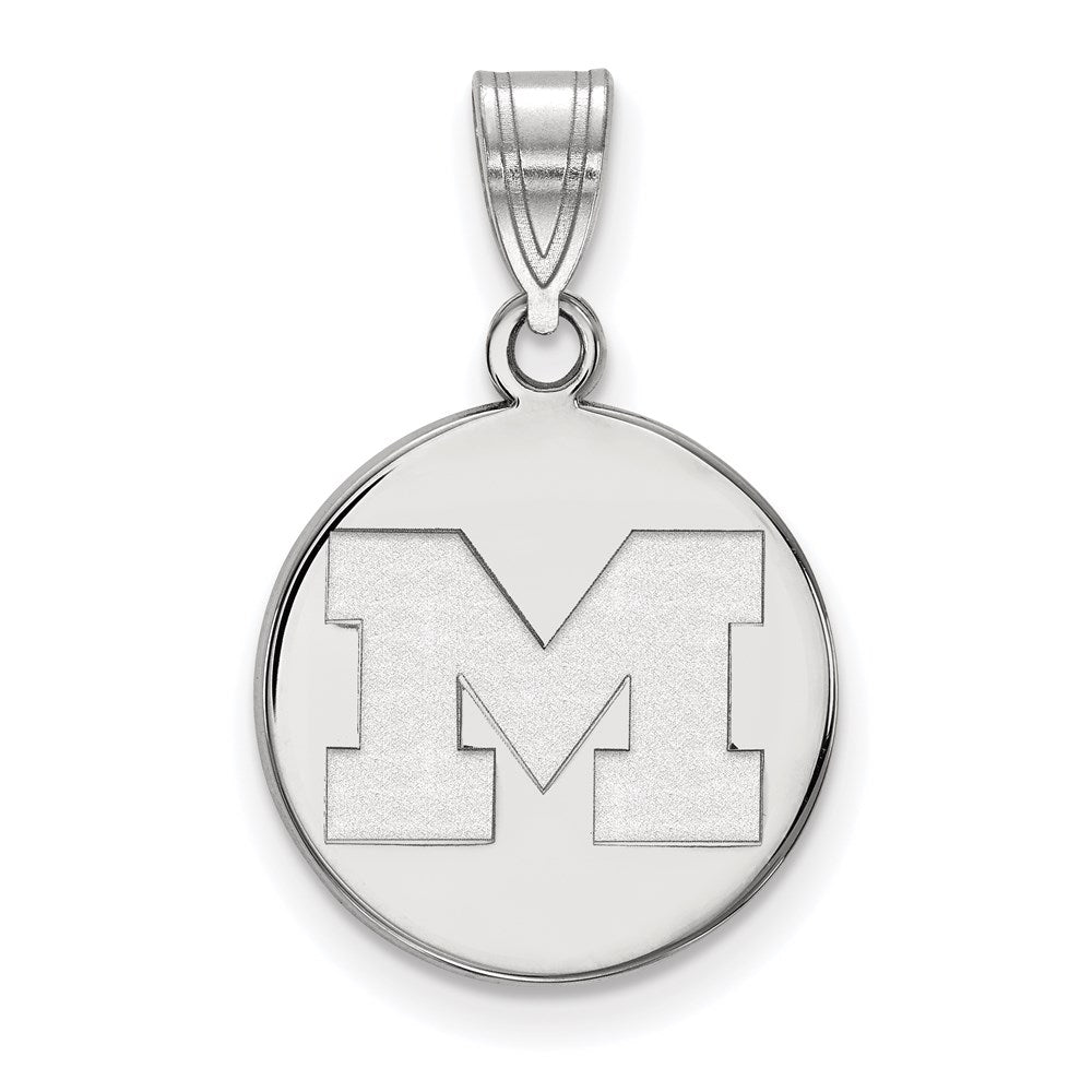 10k White Gold LogoArt University of Michigan Letter M Medium Disc Pendant