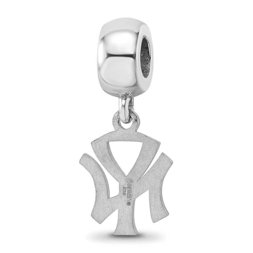 Sterling Silver Rhodium Plated Major League Baseball LogoArt New York Yankees N-Y Dangle Bead