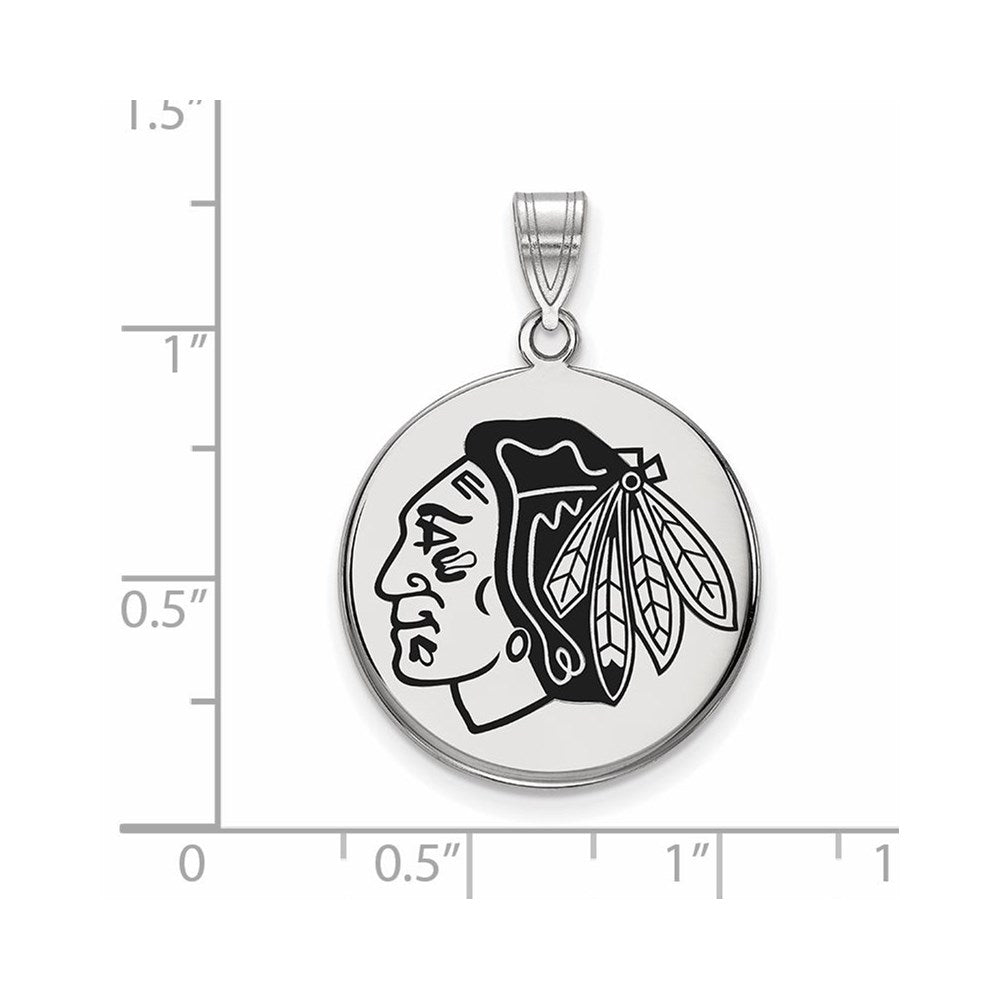 Sterling Silver Rhodium-plated NHL LogoArt Chicago Blackhawks Large Enameled Disc Pendant