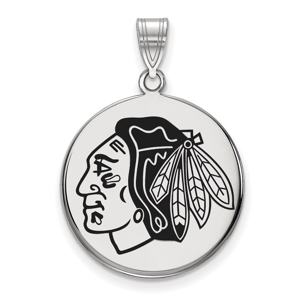 Sterling Silver Rhodium-plated NHL LogoArt Chicago Blackhawks Large Enameled Disc Pendant