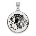 Sterling Silver Rhodium-plated NHL LogoArt Chicago Blackhawks Large Enameled Disc Pendant