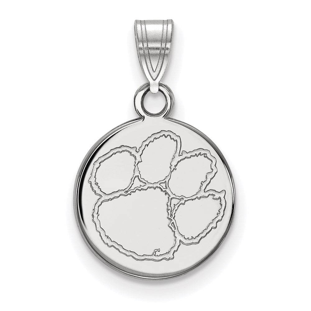 14k White Gold LogoArt Clemson University Tiger Paw Small Disc Pendant