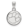 Sterling Silver Rhodium-plated LogoArt Clemson University Tiger Paw Small Disc Pendant